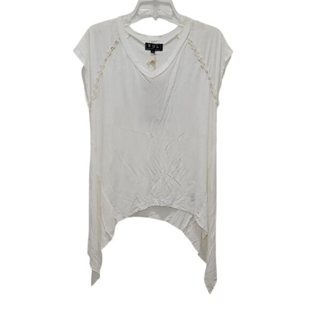 POL Asymmetrical Short Sleeve Flowy Boho Top Small New Stretch Lightweight